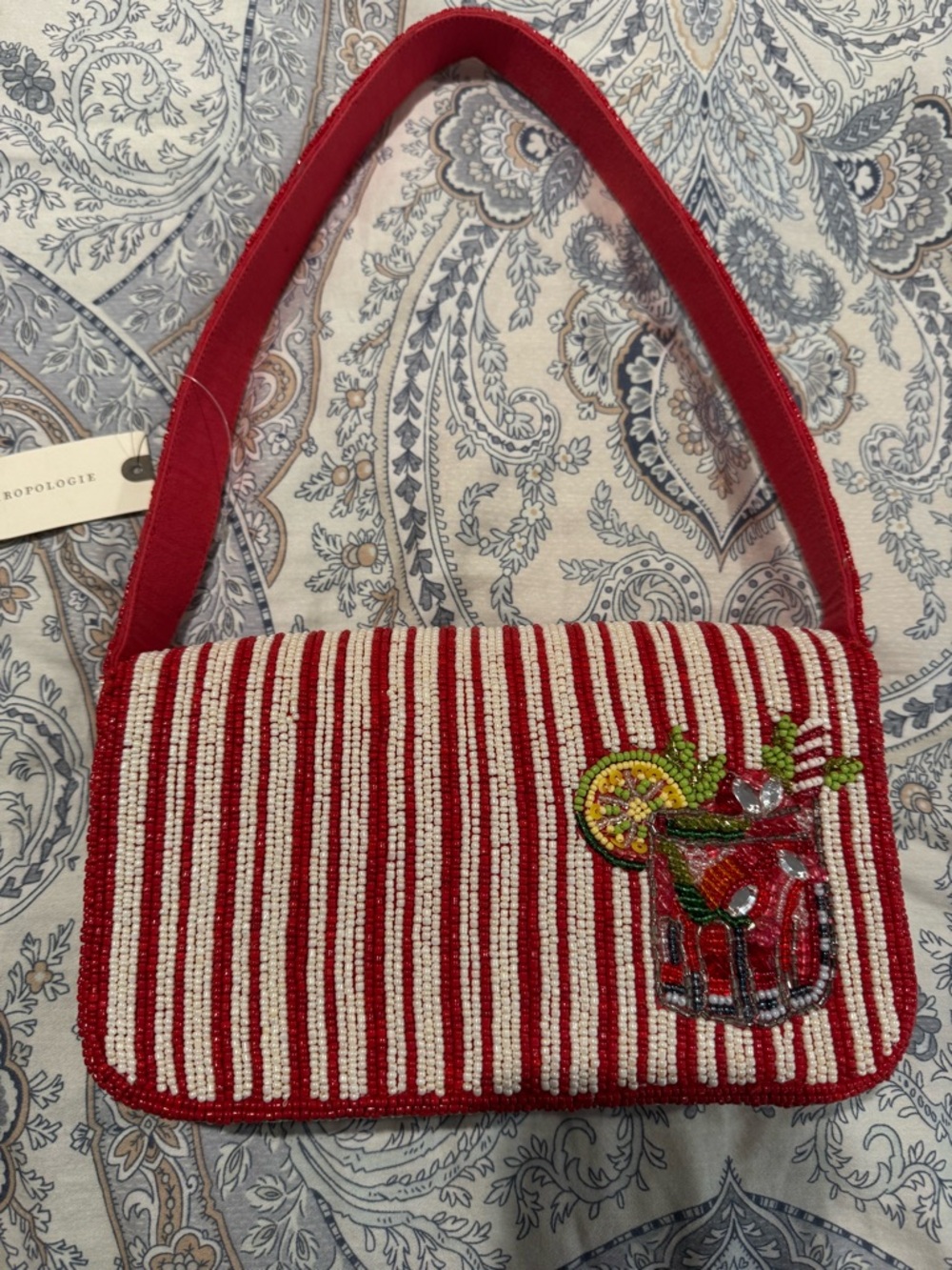 Beaded Red/White Stripe Shoulder Bag. Bloody Mary cute design. New w tag. - Picture 2 of 3